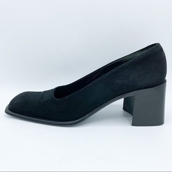 Via Spiga Black Block Heel Square Toe Suede Pumps 9 Narrow - Picture 1 of 11